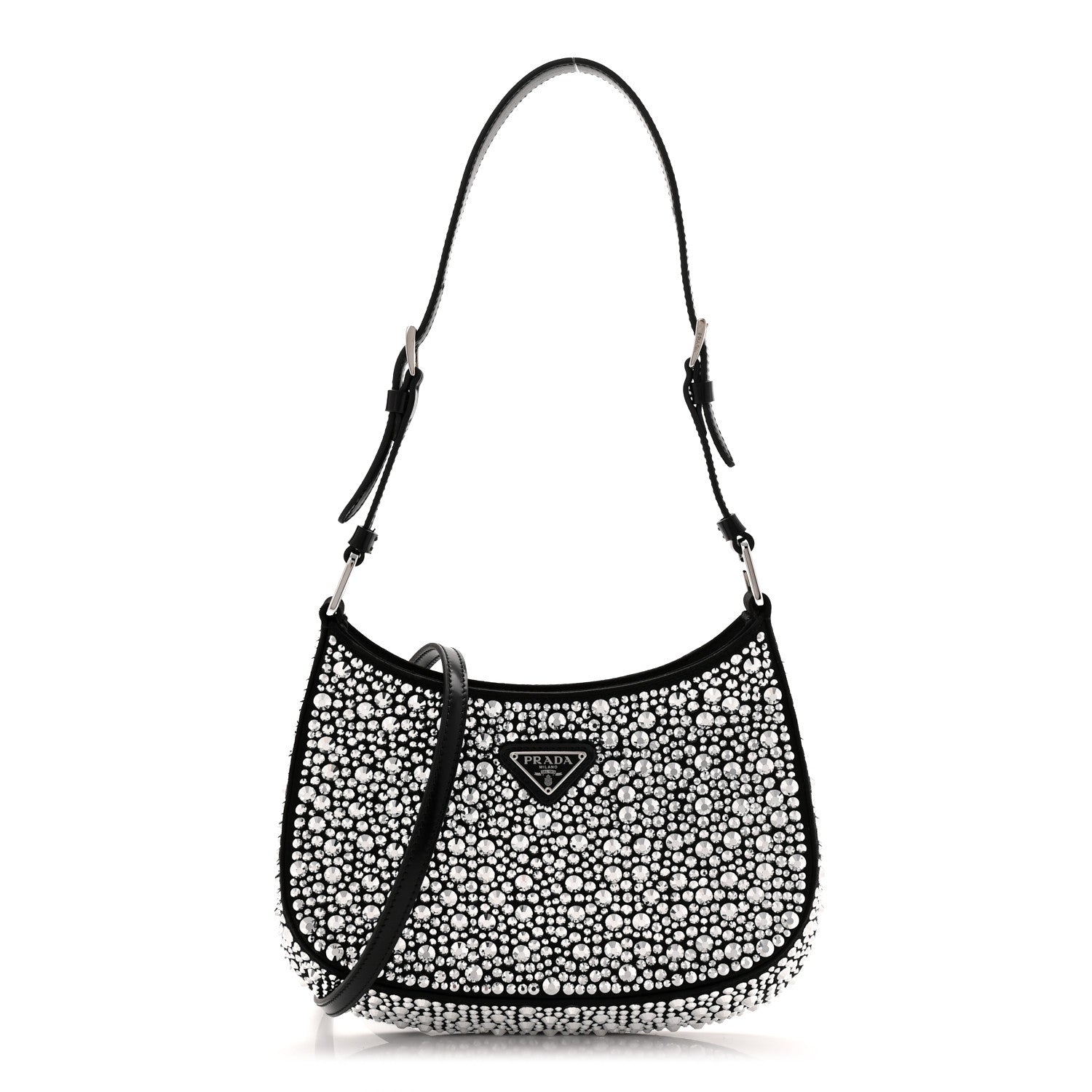 Prada Satin Crystal Cleo Adjustable Strap Shoulder Bag Metal 1 of 11