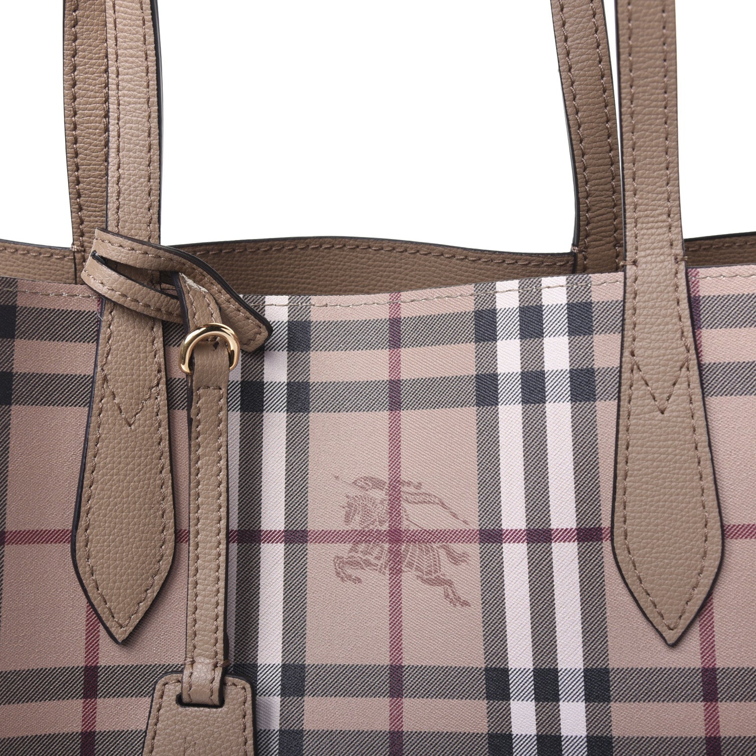 Burberry Grainy Calfskin Haymarket Check Medium Reversible Tote Camel 13 of 15