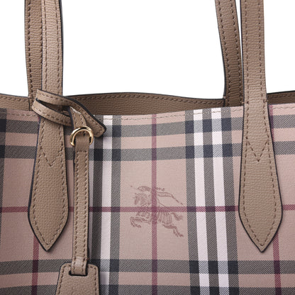 Burberry Grainy Calfskin Haymarket Check Medium Reversible Tote Camel 13 of 15