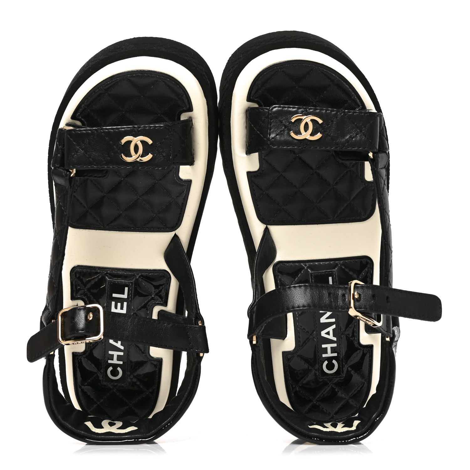 Chanel Lambskin Patent Calfskin Logo Platform Sandals 36 Black 2 of 9