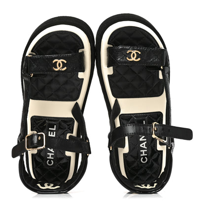 Chanel Lambskin Patent Calfskin Logo Platform Sandals 36 Black 2 of 9