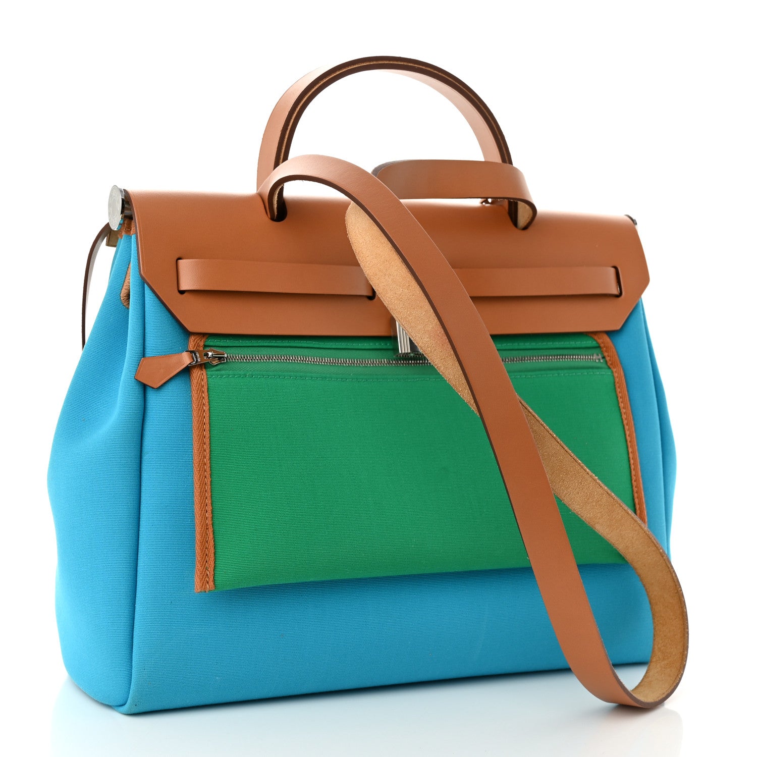 Hermes Toile Officier Vache Hunter Verso Herbag Zip Retourne PM 31 Bleu Azteque Menthe 4 of 15