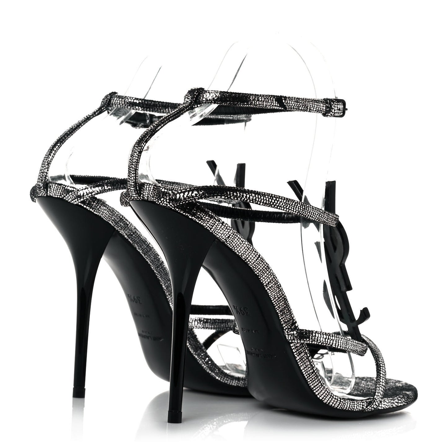 Metallic Calfskin Cassandra 110 Ankle Strap Sandals 39.5 Argento
