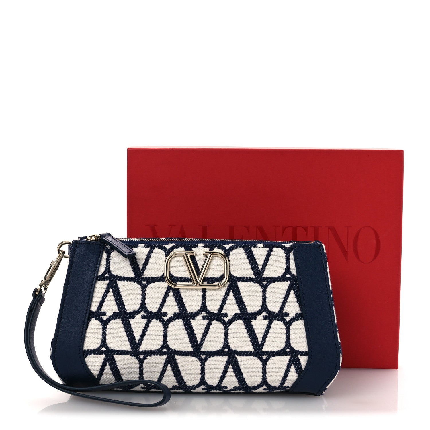 Valentino Garavani Toile Iconographe Cotton Medium Vlogo Wristlet Cosmetic Case White Worker 11 of 11