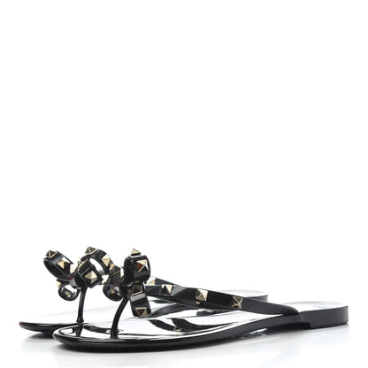 Valentino Garavani PVC Jelly Rockstud Bow Thong Sandals 38 Black 3 of 10