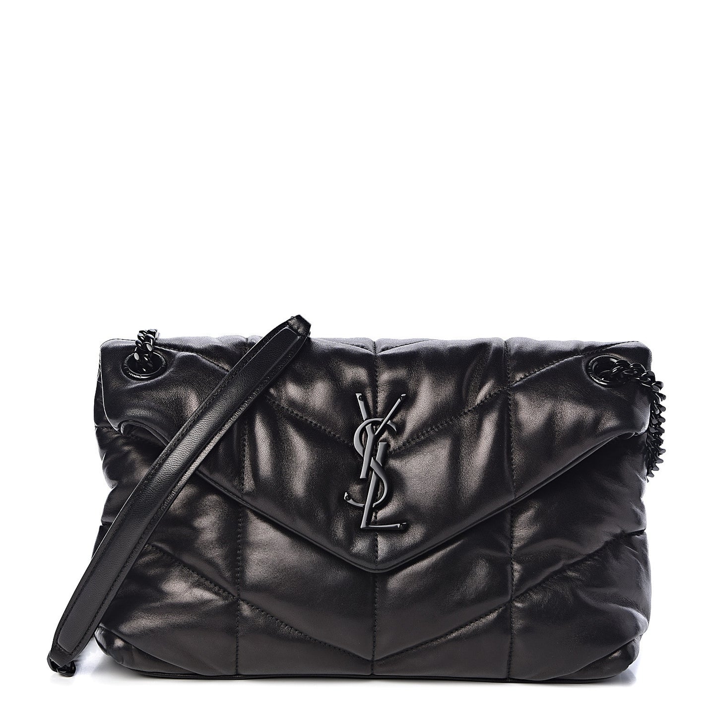 Lambskin Quilted Small Loulou Puffer Monogram Chain Satchel Black