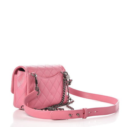 Chanel Shiny Goatskin Quilted Small Double Carry Waist Chain Flap Pink 6 of 12