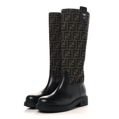 Fendi Zucca Calfskin Flip Boots 39 Tobacco Black 3 of 7