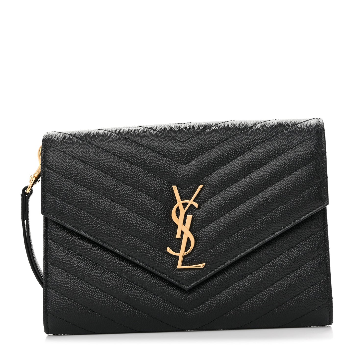 Grain De Poudre Matelasse Chevron Monogram Envelope Clutch Black