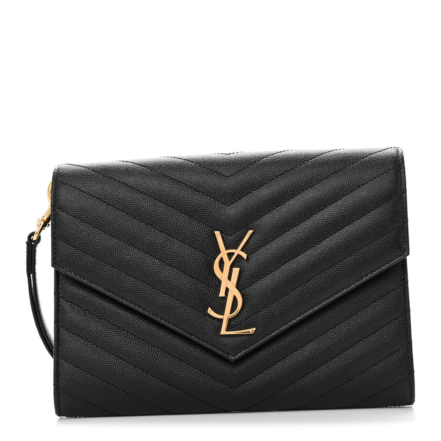 Saint Laurent Grain De Poudre Matelasse Chevron Monogram Envelope Clutch Black 1 of 11