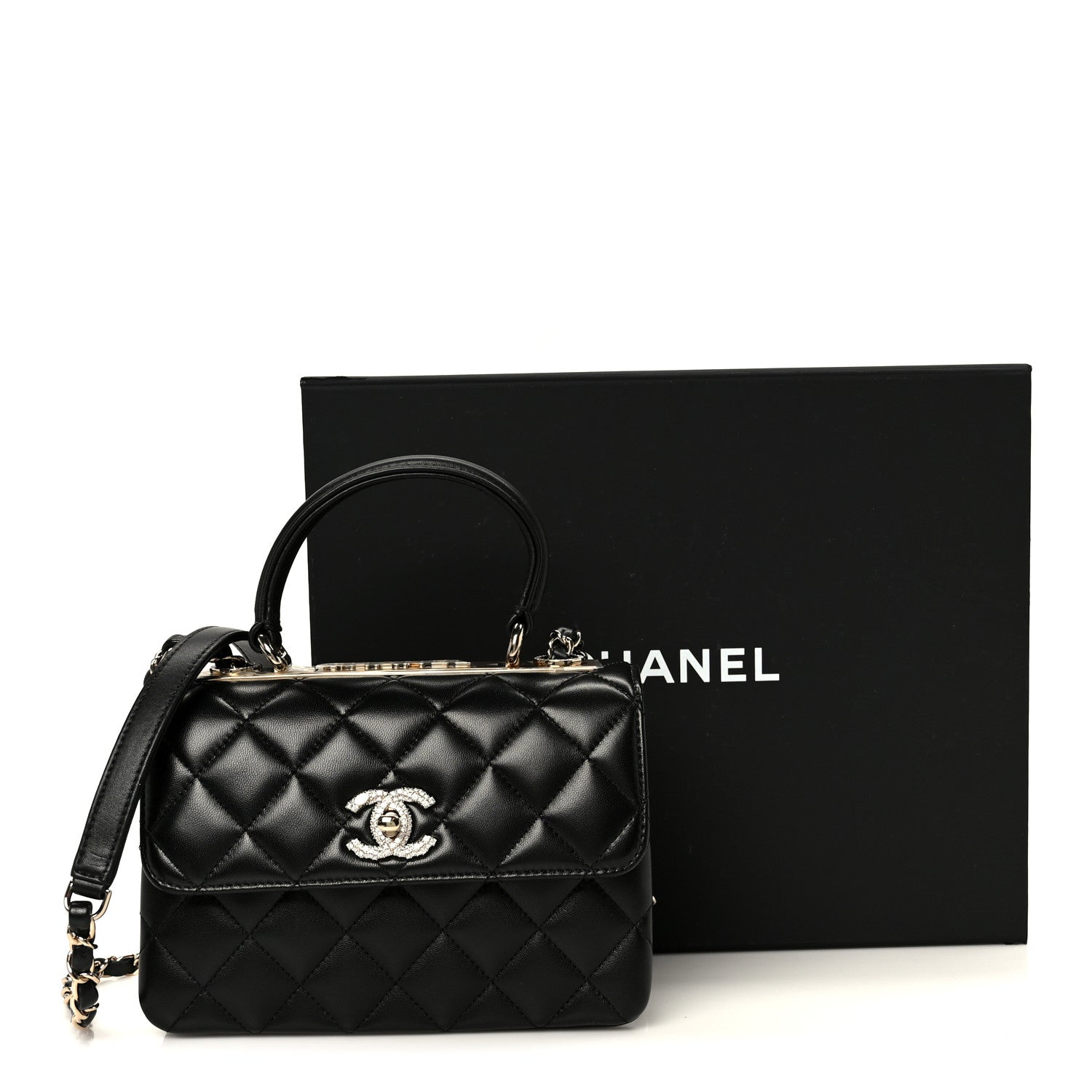 Chanel Lambskin Crystal Quilted Mini Trendy CC Dual Handle Flap