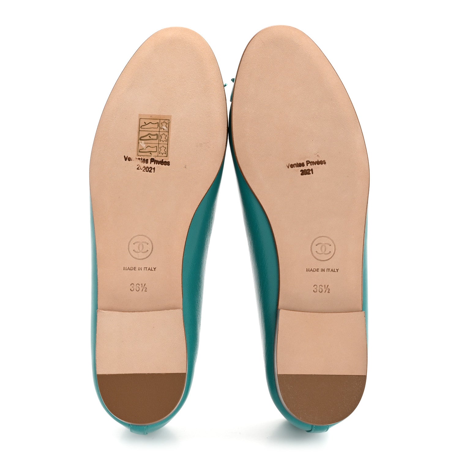 Chanel Lambskin Cap Toe CC Ballerina Flats 36.5 Turquoise 6 of 11