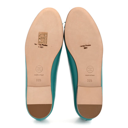 Chanel Lambskin Cap Toe CC Ballerina Flats 36.5 Turquoise 6 of 11