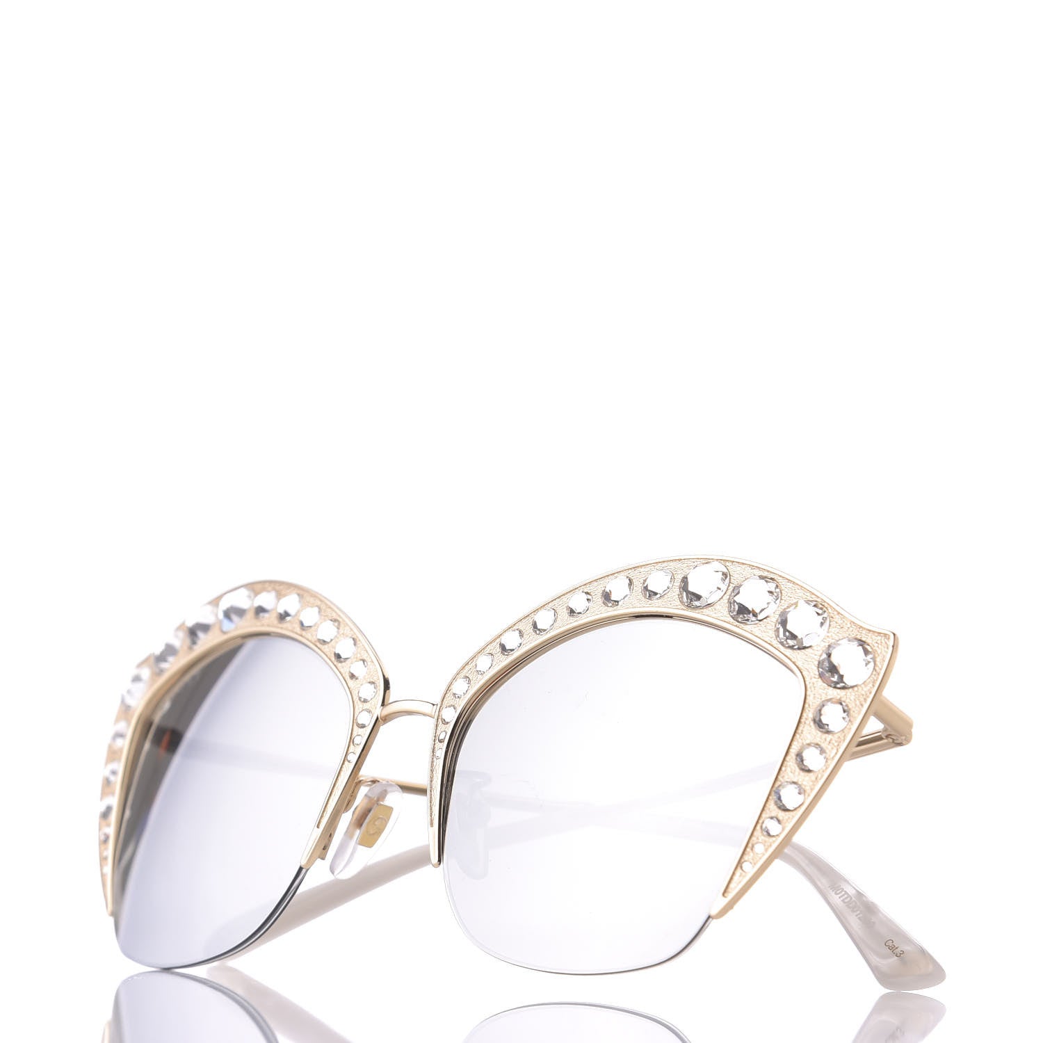 Gucci Metal Crystal Cat Eye Sunglasses GG00114S Gold 9 of 10