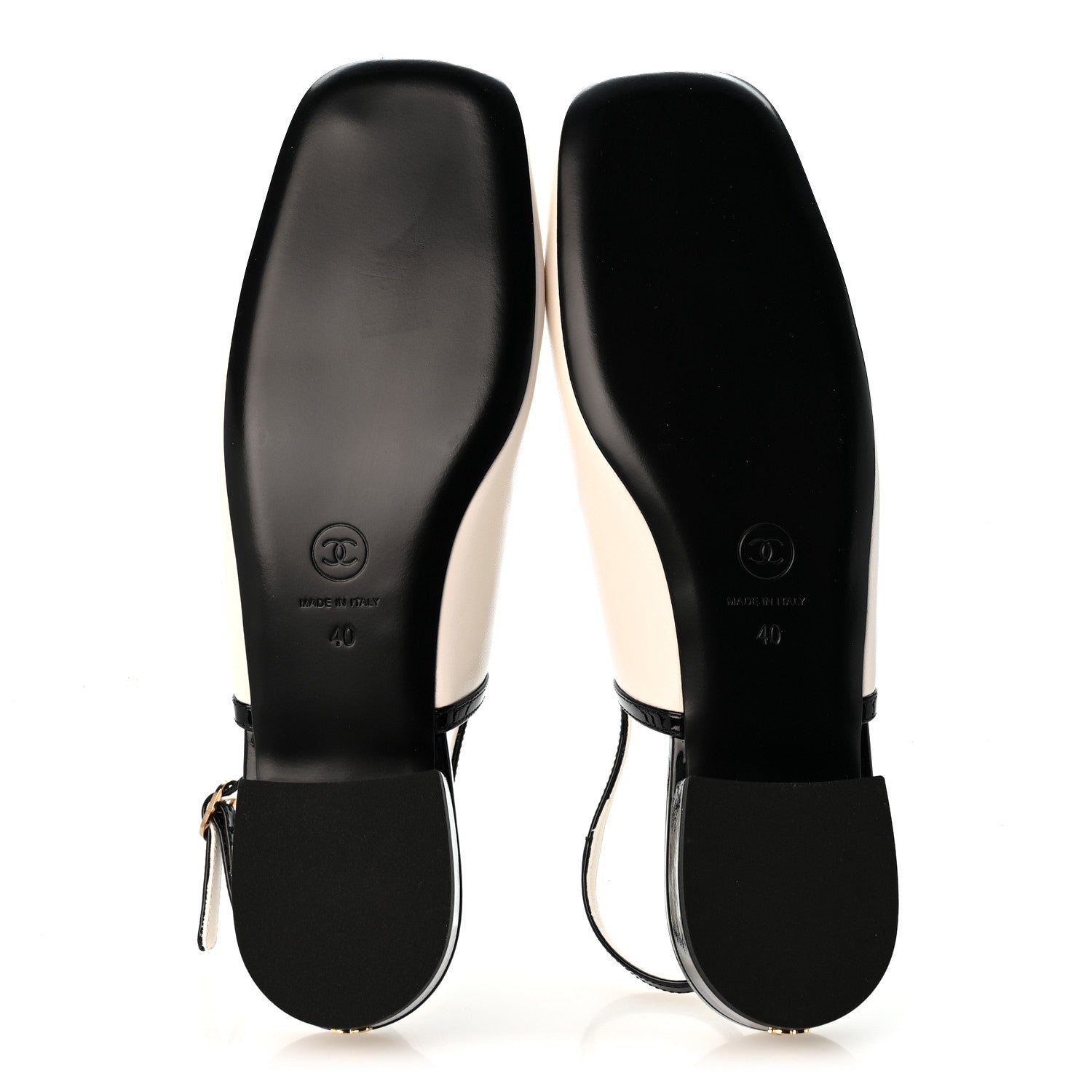 Chanel Lambskin Patent Calfskin CC Slingback Flats 40 White Black 6 of 10