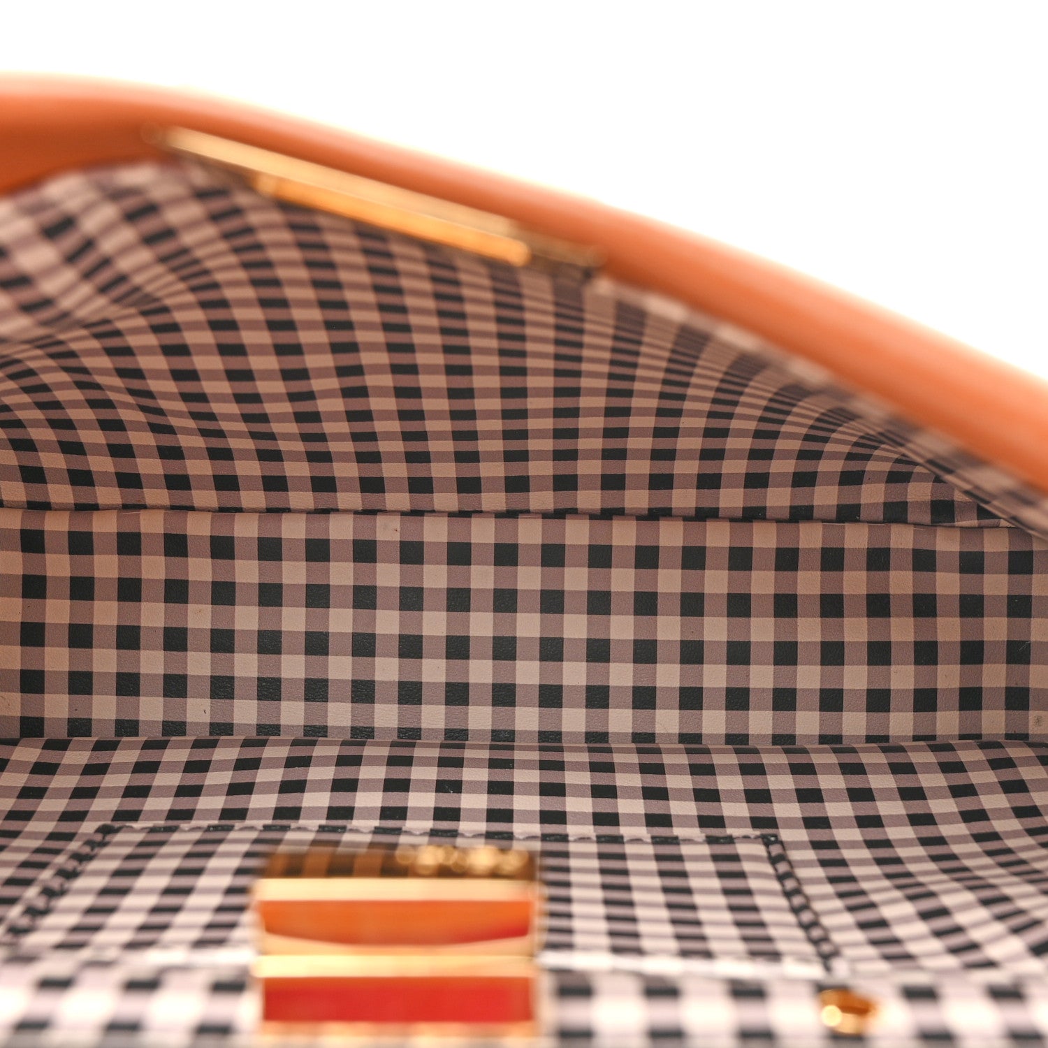 Fendi Nappa Vitello Century Gingham Embossed Mini Peekaboo Iconic Satchel Brandy White Black 5 of 18