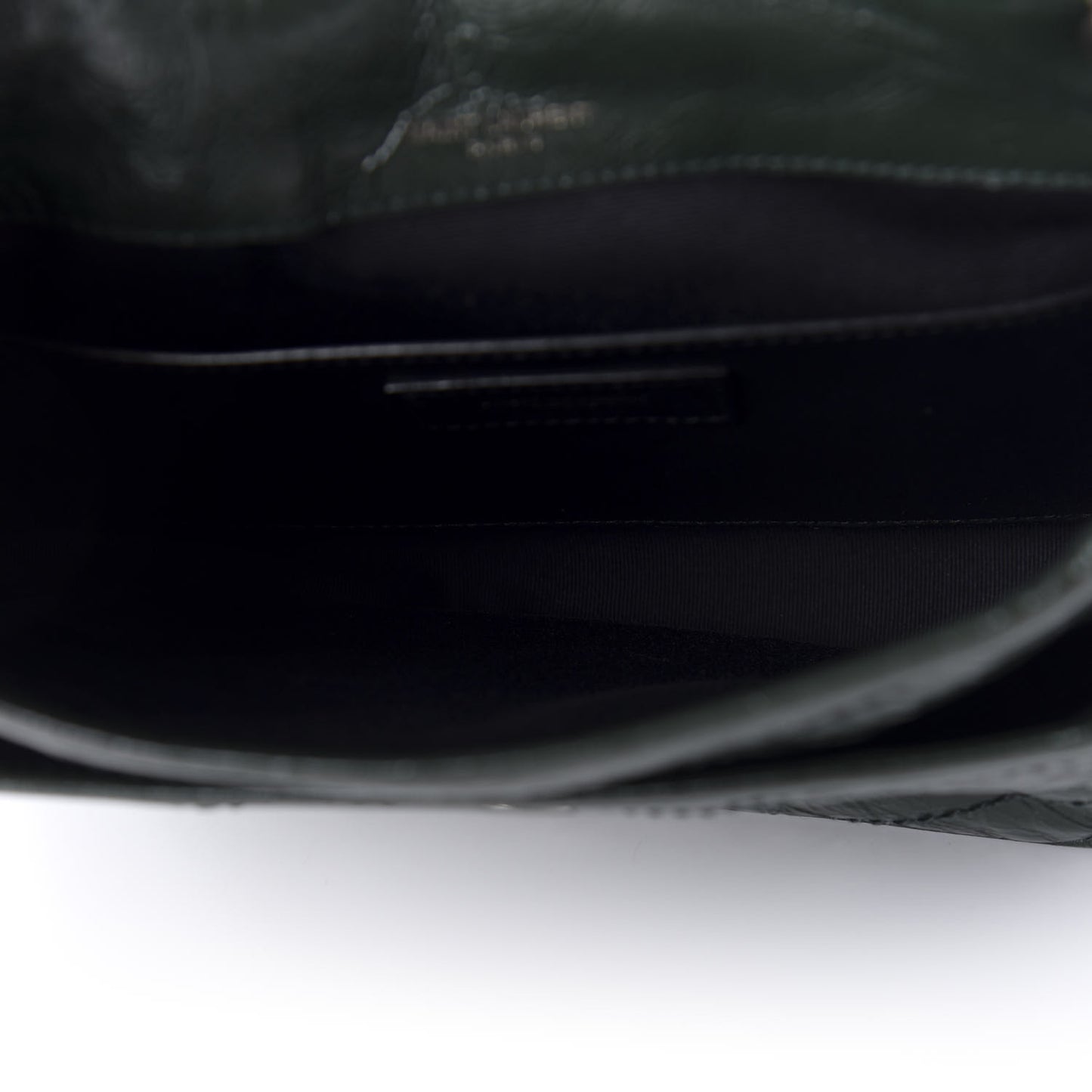 Crinkled Calfskin Matelasse Monogram Baby Niki Chain Satchel Dark Green
