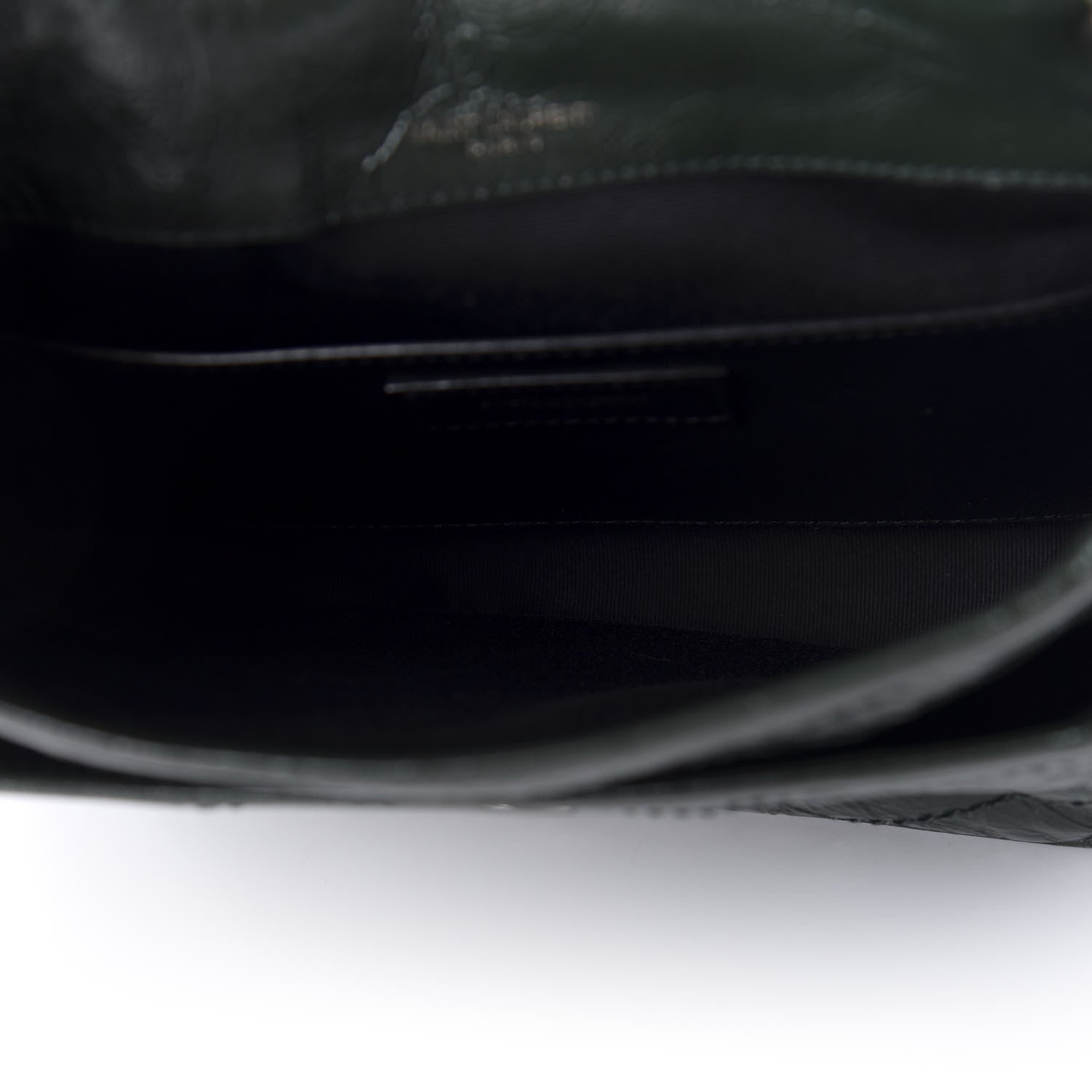 Saint Laurent Crinkled Calfskin Matelasse Monogram Baby Niki Chain Satchel Dark Green 5 of 9