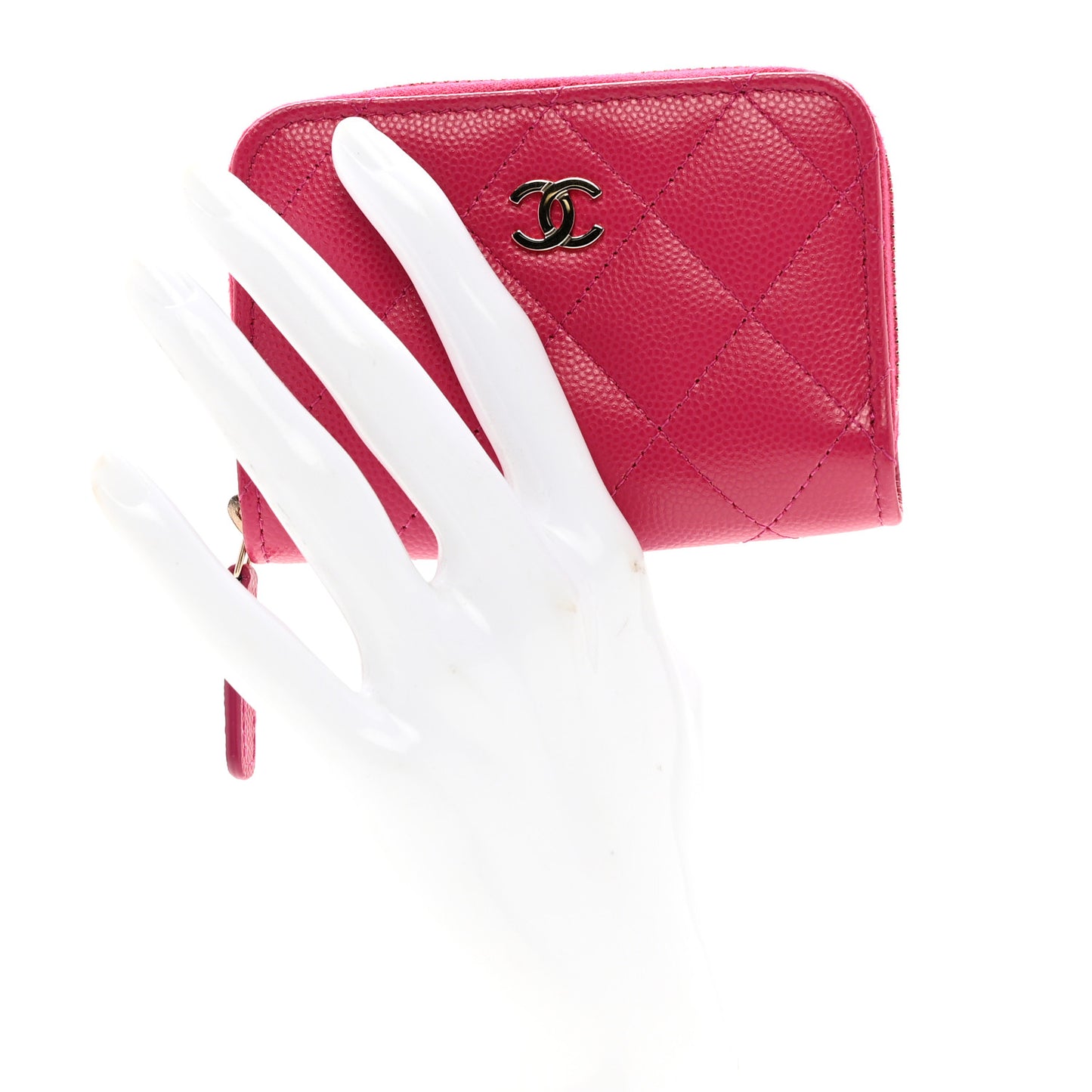 Caviar Quilted Zip Coin Purse Fuchsia