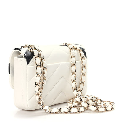 Chanel Lambskin Chevron Stitched Flap White Black 2 of 12