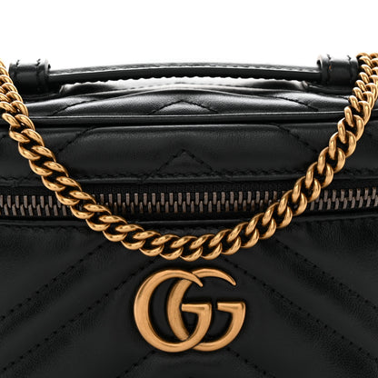 Gucci Calfskin Matelasse Chevron Mini GG Marmont Top Handle Bag Black 8 of 10