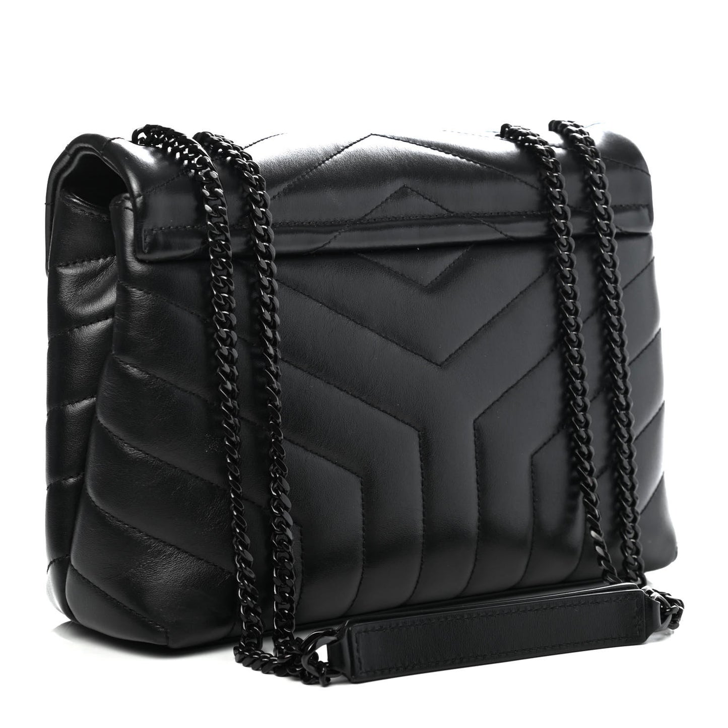Calfskin Y Quilted Monogram Small Loulou Chain Satchel Black