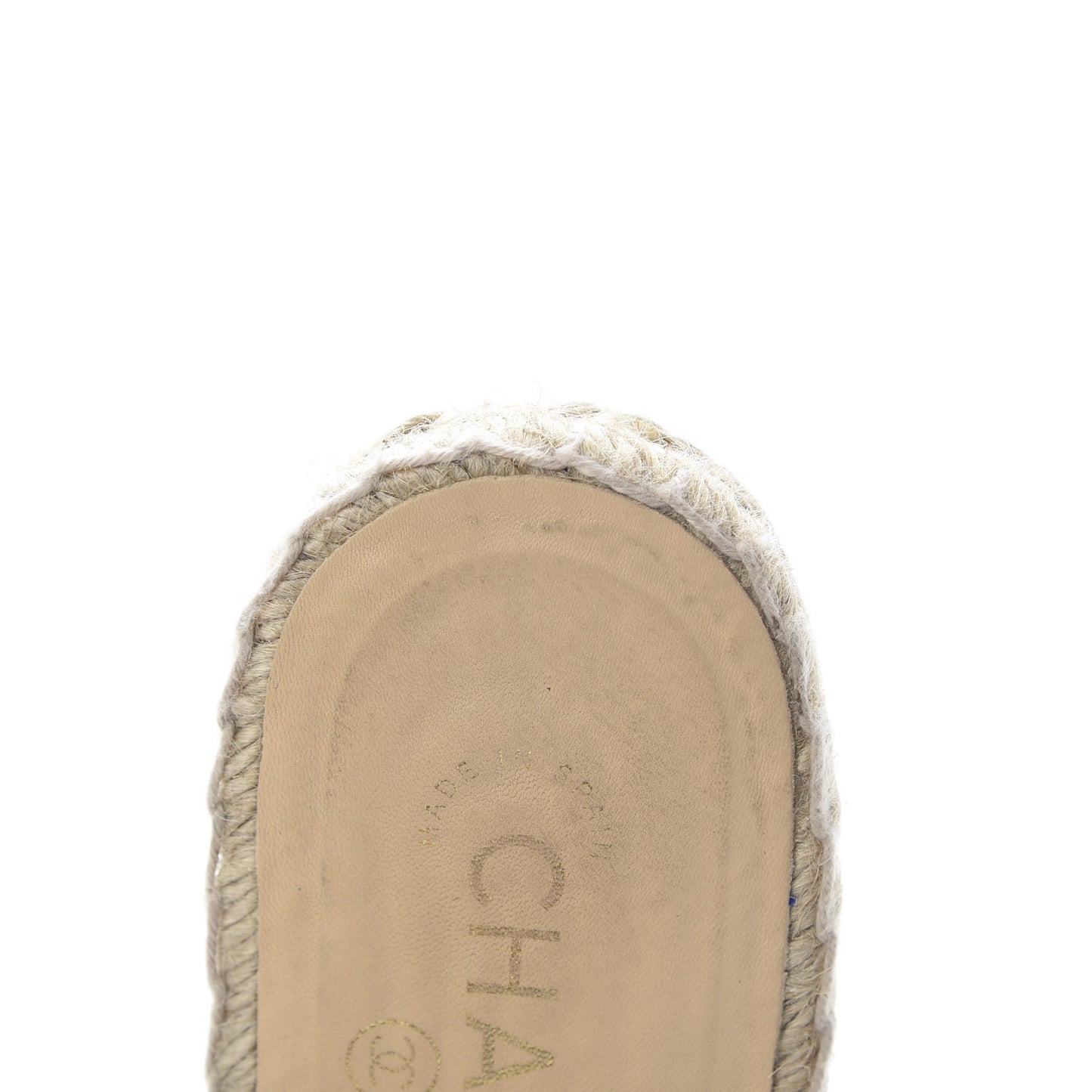 Lambskin Grosgrain Quilted CC Chain Espadrille Mules 39 Beige Black