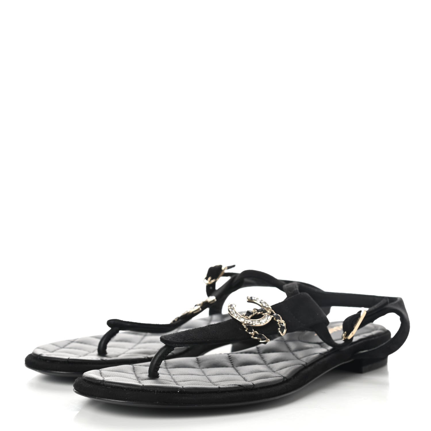 Chanel Suede CC Thong Sandals 38 Black 3 of 8