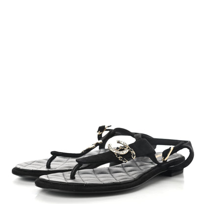 Chanel Suede CC Thong Sandals 38 Black 3 of 8