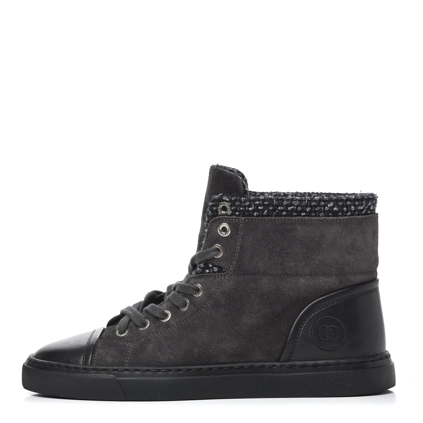 Suede Tweed High Top Sneakers 37.5 Dark Grey