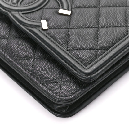 Chanel Caviar Quilted CC Filigree Wallet On Chain WOC Black 10 of 10