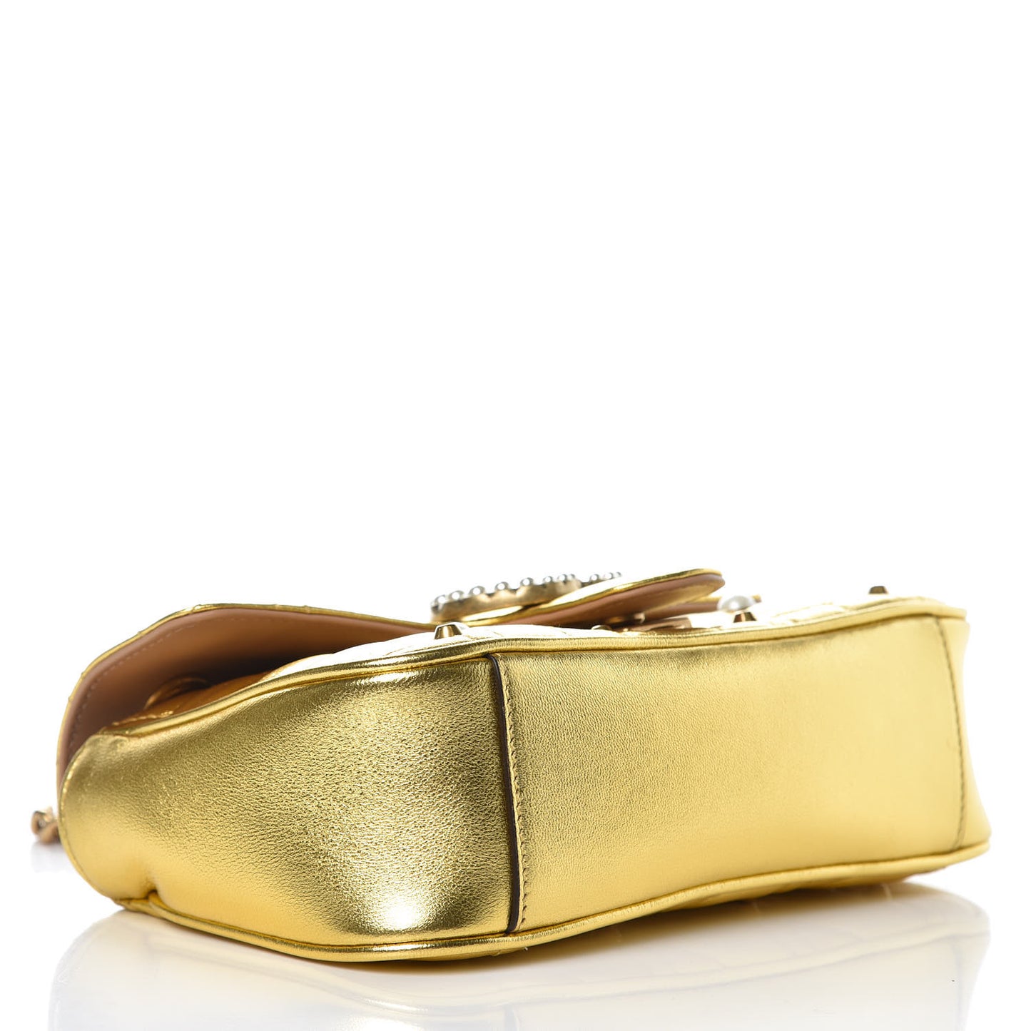Metallic Calfskin Matelasse Studded Mini Pearly GG Marmont Shoulder Bag Gold