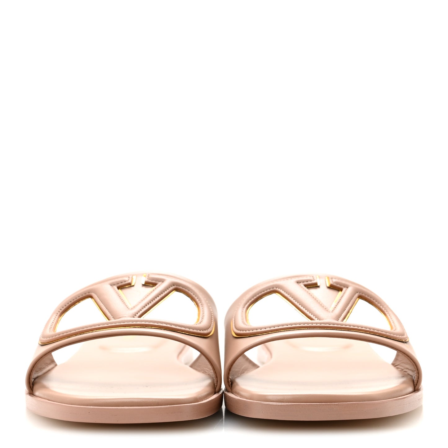 Calfskin Vlogo Flat Slide Sandals 40 Rose Canelle