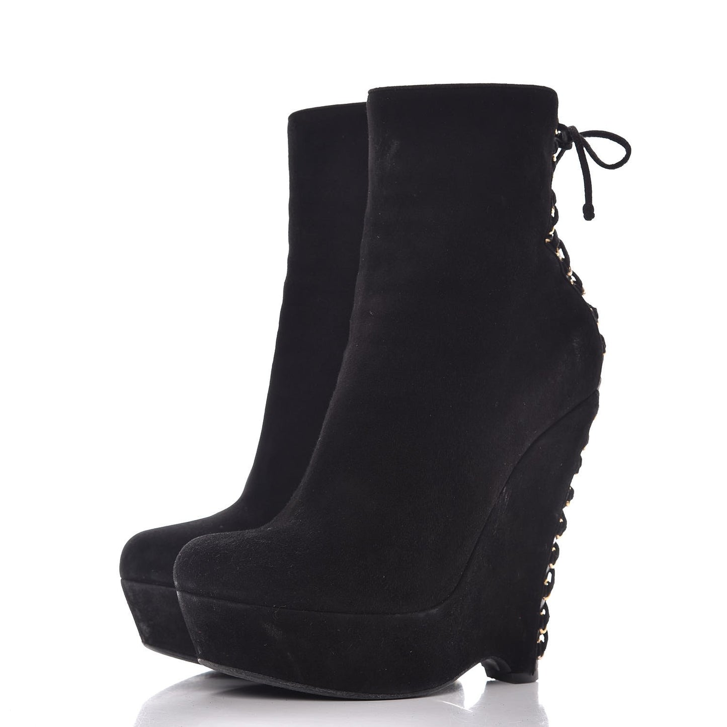 Suede Corset Wedge Boots 37.5 Black