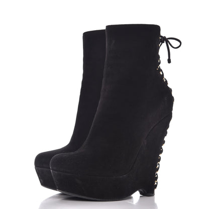 Saint Laurent Suede Corset Wedge Boots 37.5 Black 3 of 12