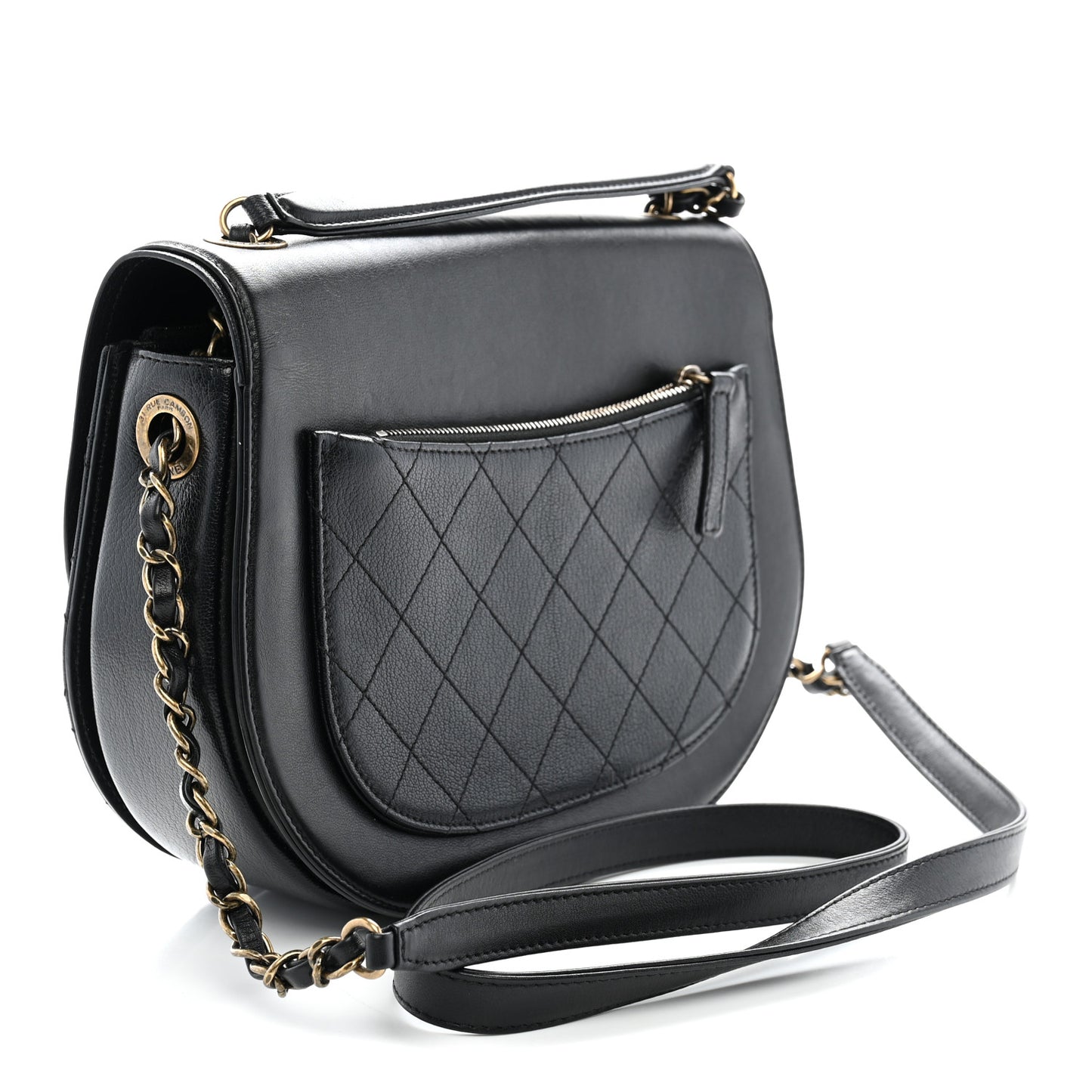 Shiny Calfskin Goatskin Quilted Medium Coco Curve Messenger Flap Black