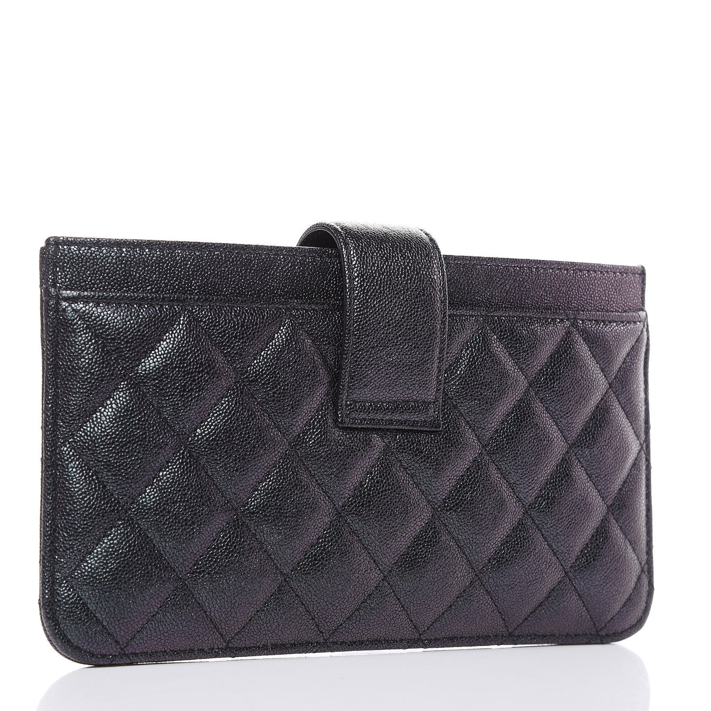 Iridescent Caviar Quilted Classic Strap Pouch Black