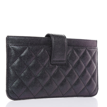 Chanel Iridescent Caviar Quilted Classic Strap Pouch Black 3 of 9