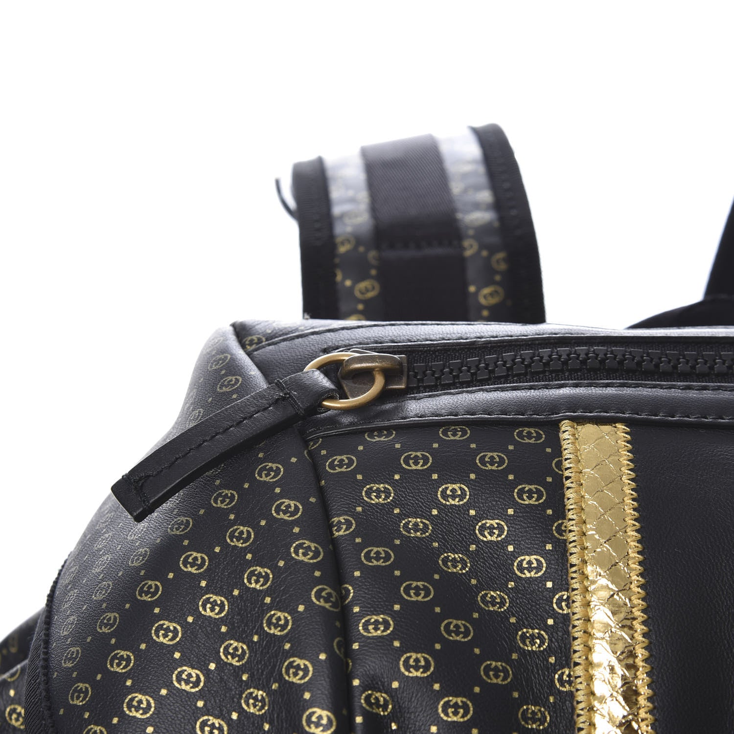 Gucci X DAPPER DAN Calfskin Laminated Ayers GG Micro Monogram Double Buckle Backpack Black Gold 11 of 19
