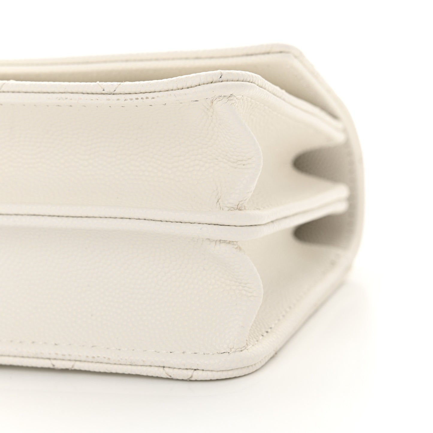 Caviar Quilted Trendy Handle Clutch With Chain White