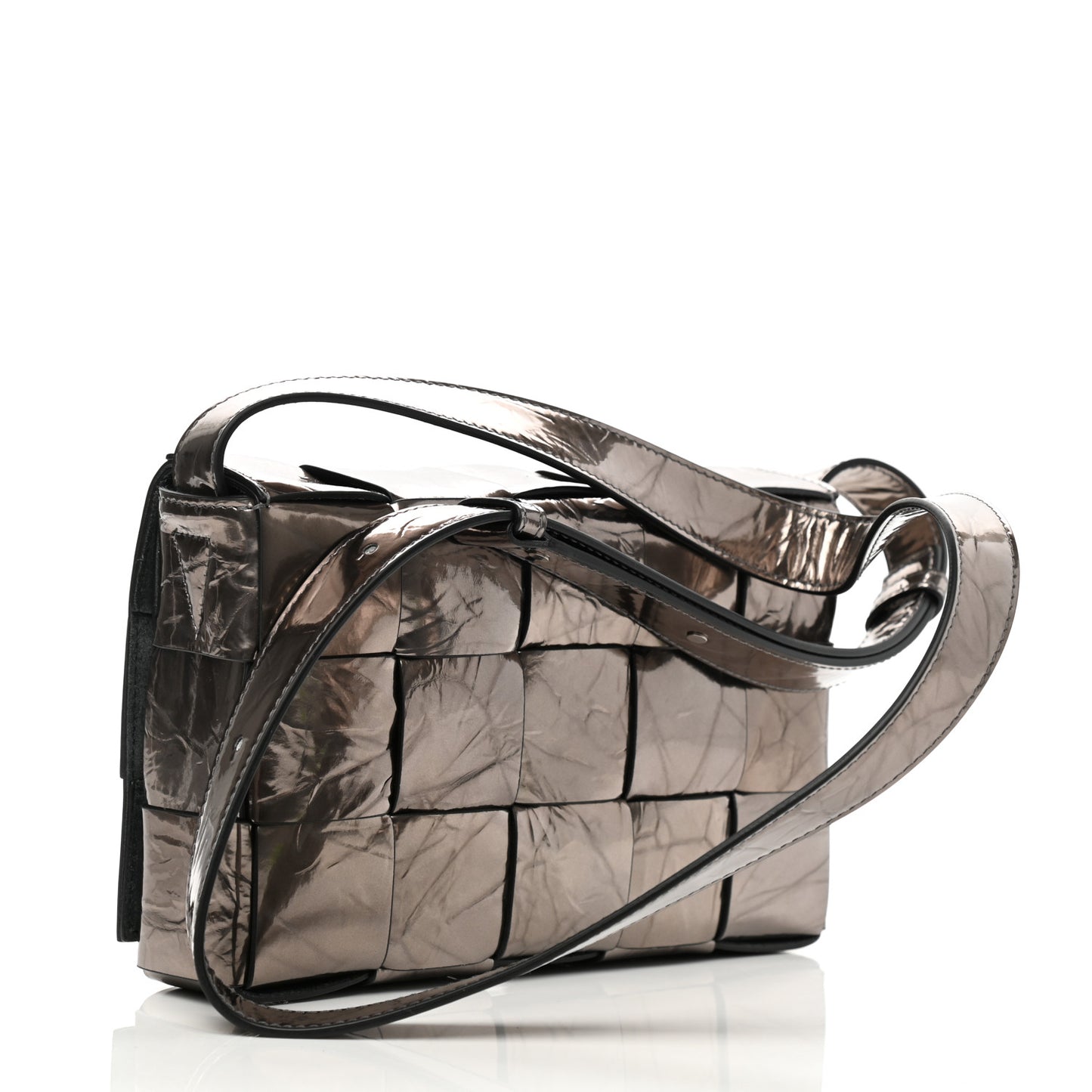 Metallic Crushed Calfskin Maxi Intrecciato Cassette Crossbody Bag Anchor