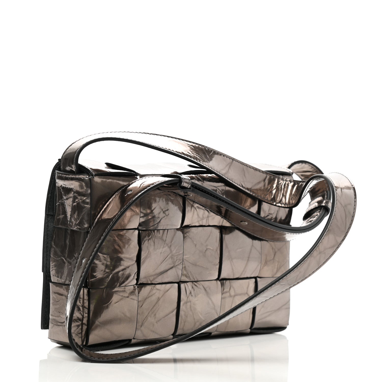 Bottega Veneta Metallic Crushed Calfskin Maxi Intrecciato Cassette Crossbody Bag Anchor 3 of 11
