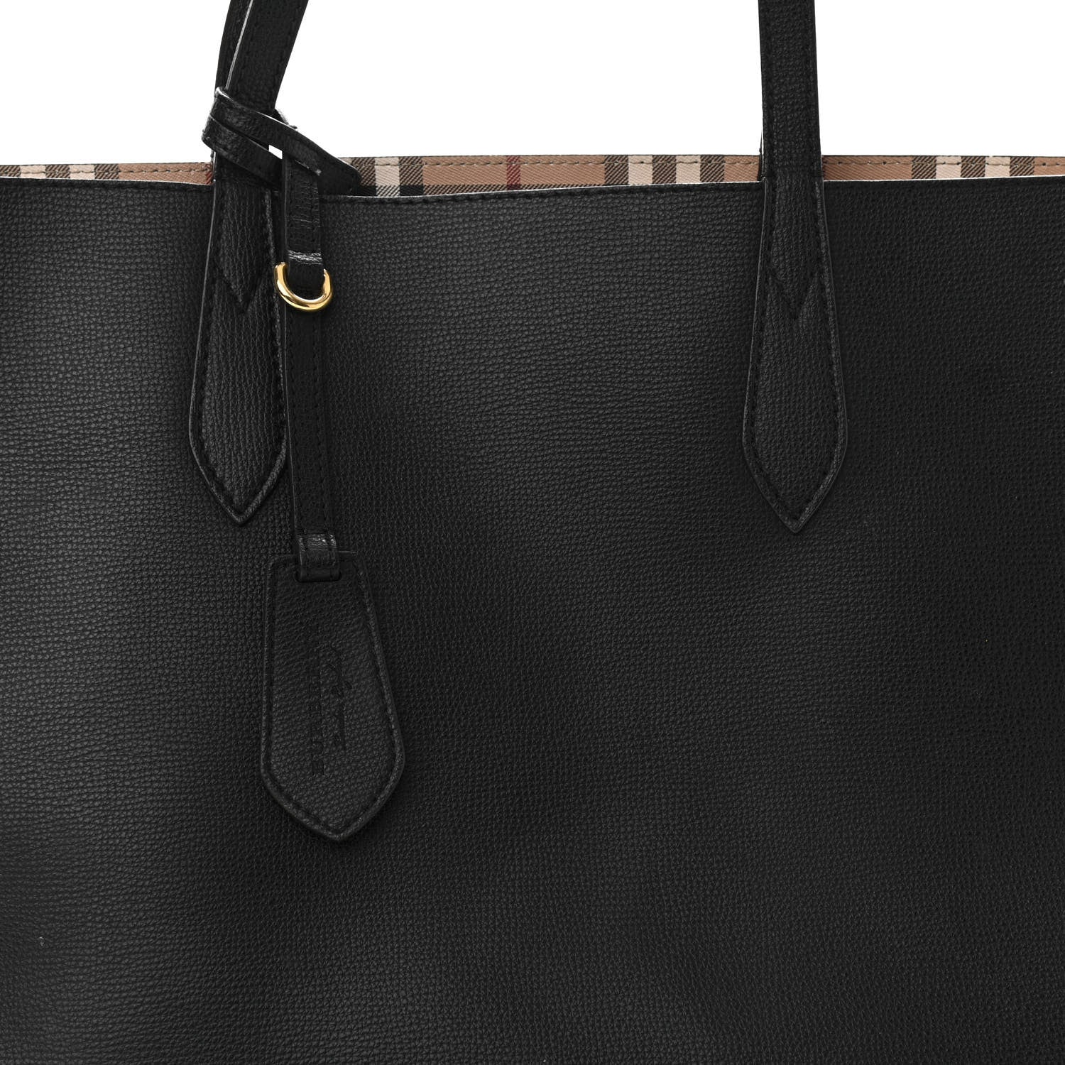 Burberry Grainy Calfskin Haymarket Check Medium Reversible Tote Black 8 of 22