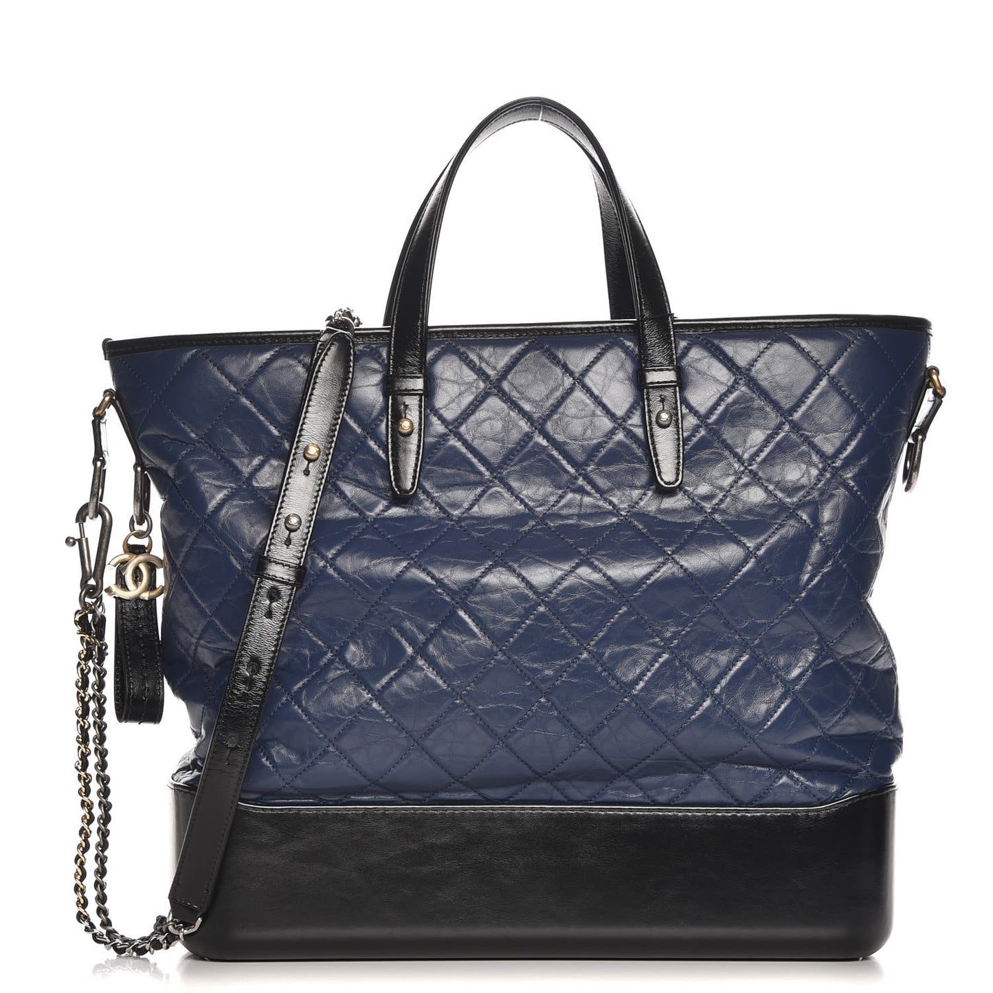 Aged Calfskin Quilted Large Gabrielle Shopping Tote Navy Black