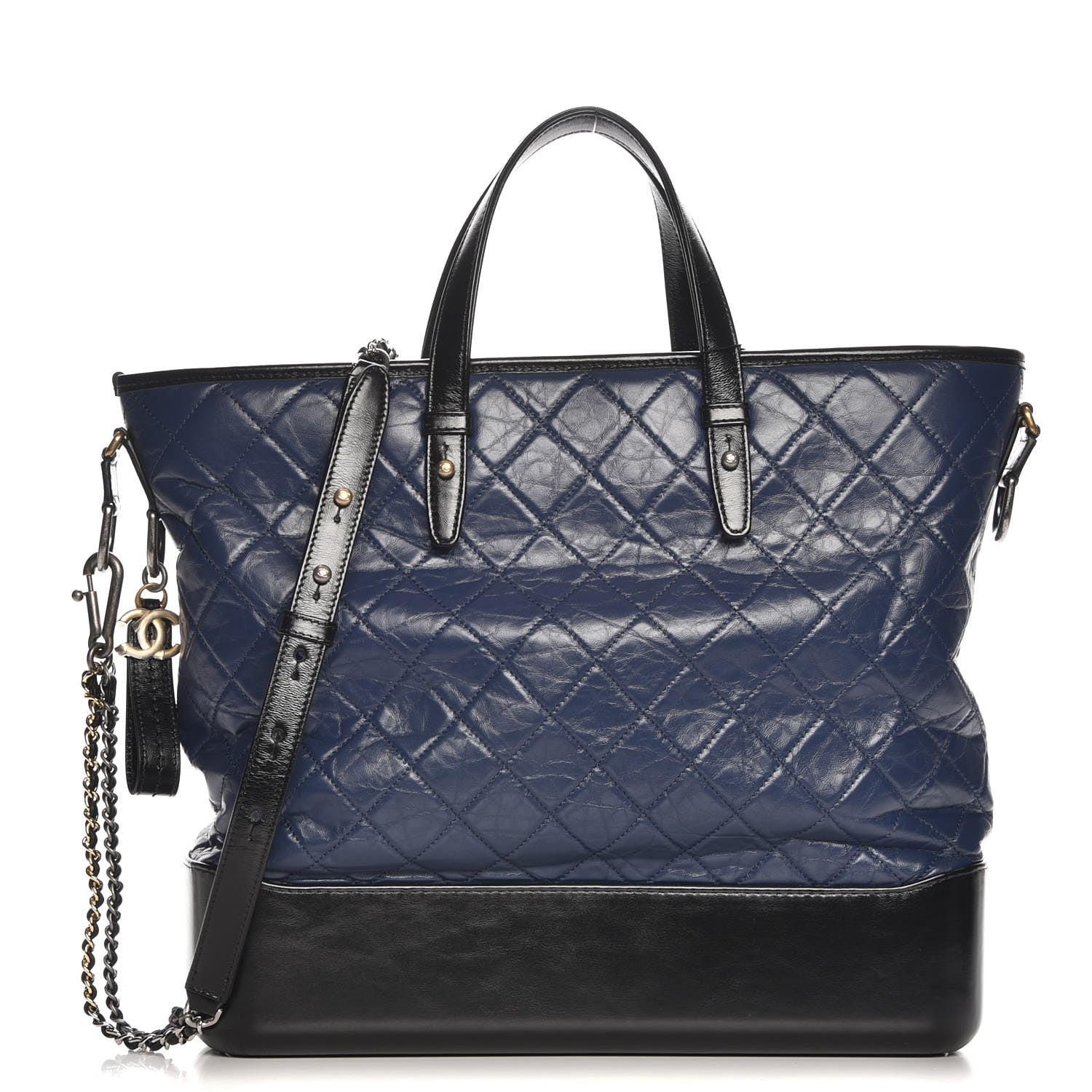 Chanel Aged Calfskin Quilted Large Gabrielle Shopping Tote Navy Black 1 of 8