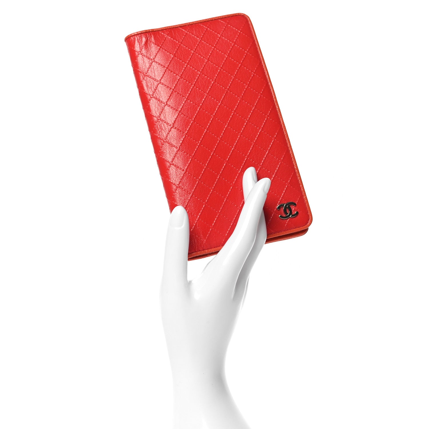 Chanel Shiny Goatskin Diamond Stitched Yen Wallet Pink Orange 2 of 8