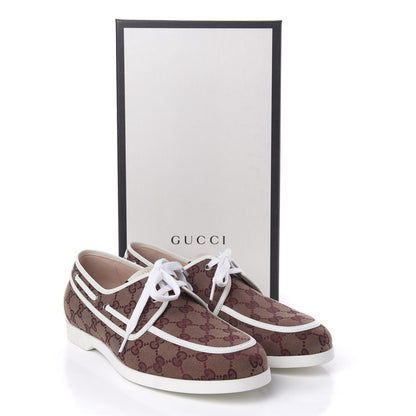 Gucci Monogram Mens Boat Shoes 9 Sahara Rubino White 10 of 10