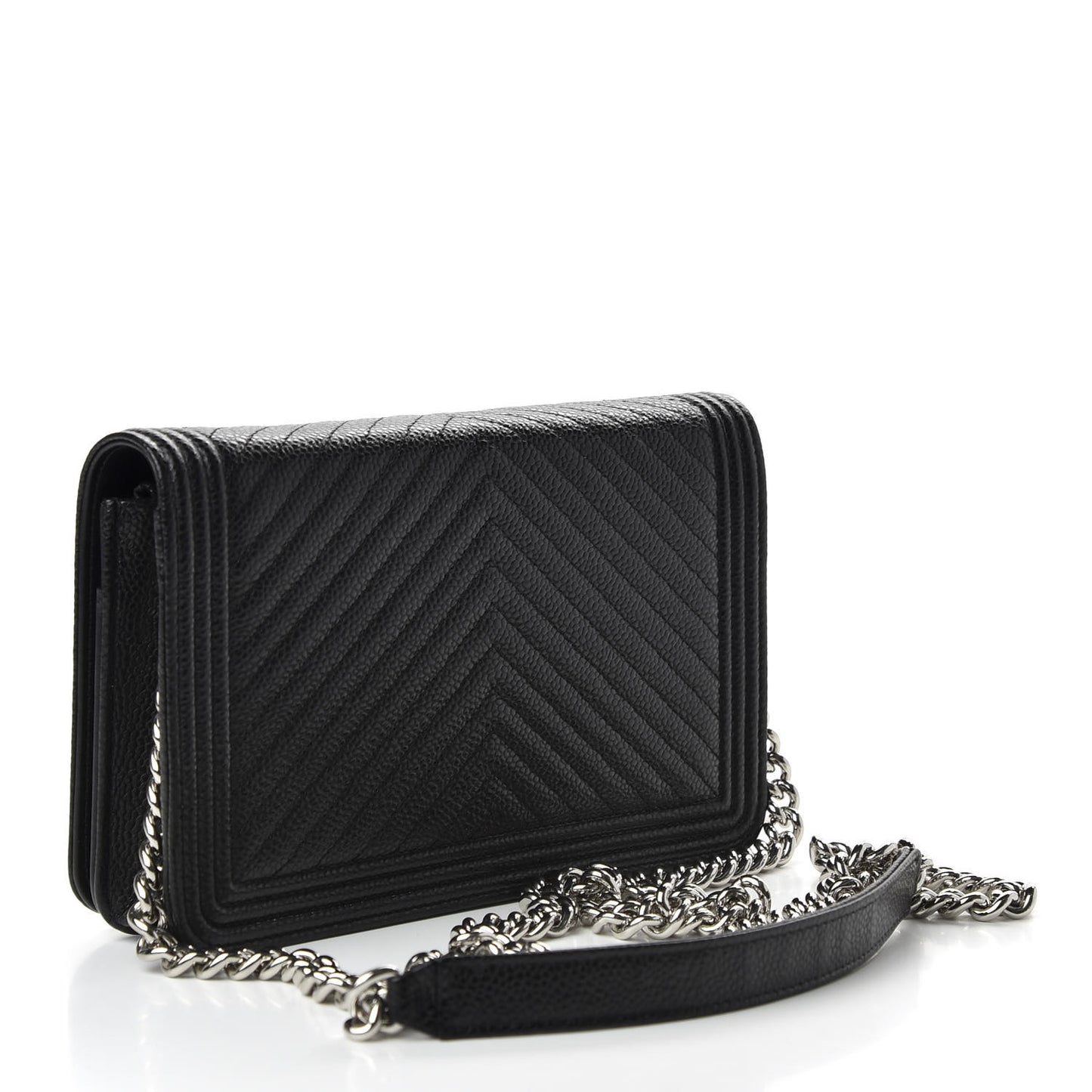 Caviar Chevron Quilted Boy Wallet On Chain WOC Black