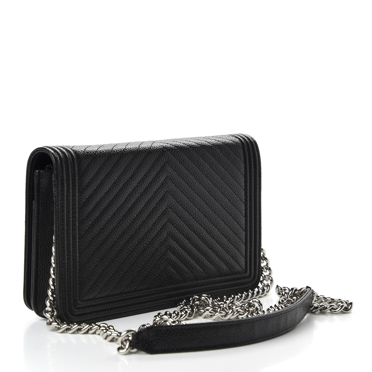 Chanel Caviar Chevron Quilted Boy Wallet On Chain WOC Black 3 of 10