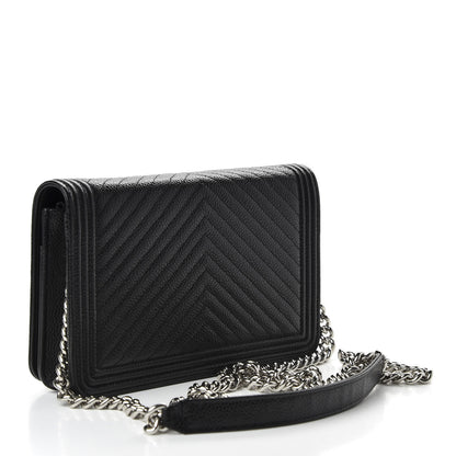 Chanel Caviar Chevron Quilted Boy Wallet On Chain WOC Black 3 of 10